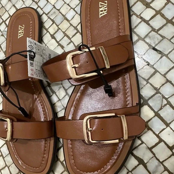 Zara Double Buckle Leather Sandal - Picture 3 of 4